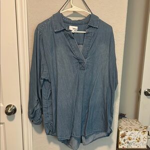Sonoma Blue Cuffed Sleeve Polo Blouse